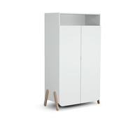 AT4 - Armoire enfant 2 portes en bois PIRATE Blanc et Hêtre 100 x 50 x 176 cm| 1 penderie et 6 étagères dont 4 réglables