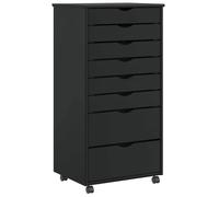 Armoire pivotante avec tiroirs MOSS noir bois massif pin 8 tiroirs | Roues flexibles, poignée concave, meuble de rangement, bois multicouche et plastique, 53 x 39 x 103 cm, assemblage requis