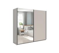 Armoire placard à 2 portes coulissantes dont 1 avec miroir coloris Beige Kashmir