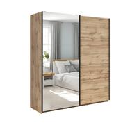 Armoire placard à 2 portes coulissantes dont 1 porte avec miroir coloris Chêne wotan