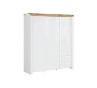 Armoire placard à 3 portes et 2 tiroirs,coloris Blanc/Chêne wotan - Longueur 180,5 x Profondeur 56,5 x Hauteur 203,5 cm - -