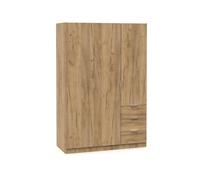 Armoire Placard à 3 portes et 3 tiroirs coloris Chêne - Longueur 120 x Hauteur 180 x Profondeur 50 cm