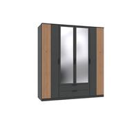 Armoire Placard avec 2 miroirs coloris graphite, rechampis imitation chêne artisan - Longueur 180 x Hauteur 199 x Profondeur 58 cm --
