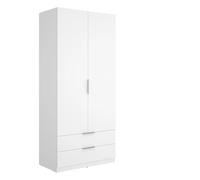 Armoire placard de rangement à 2 portes battantes et 2 tiroirs, coloris blanc