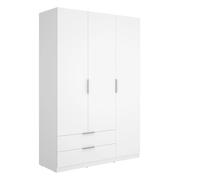 Armoire placard de rangement à 3 portes battantes et 2 tiroirs, coloris blanc
