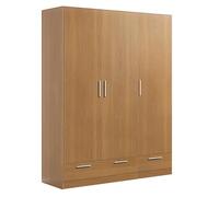 Armoire placard de rangement ALETH de 3 portes + 2 tiroirs coloris Merisier - longueur 152 x profondeur 51 x hauteur 200 cm