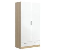 Armoire placard de rangement ALEXIS de 2 portes + 1 tiroir, Chêne Cambrian - Blanc - longueur 102 x profondeur 51 x hauteur 200 cm