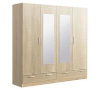 Armoire placard de rangement COLUMBIA de 4 portes avec miroirs + 2 tiroirs - longueur 202 x profondeur 51 x hauteur 200 cm