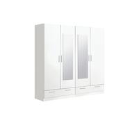 Armoire / placard de rangement de 4 portes + 2 tiroirs avec miroirs coloris blanc -longueur 202 x profondeur 51 x hauteur 200 cm --