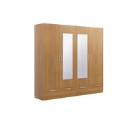 Armoire / placard de rangement de 4 portes + 2 tiroirs avec miroirs coloris Merisier - longueur 202 x profondeur 51 x hauteur 200 cm --