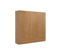 Armoire / placard de rangement de 4 portes + 2 tiroirs coloris Merisier - longueur 202 x profondeur 51 x hauteur 200 cm --