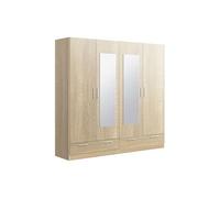 Armoire / placard de rangement de 4 portes avec miroirs + 2 tiroirs coloris Chene Cambrian - longueur 202 x profondeur 51 x hauteur 200 cm --