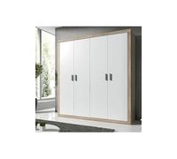 Armoire, placard garde-robe 4 portes coloris Chene cambrian, blanc - Longueur 196 x Profondeur 50 x Hauteur 208 cm --