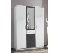 Armoire Placard, meuble de rangement + 1 miroir Blanc, rechampis graphite
