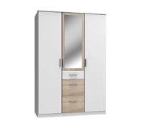Armoire Placard, meuble de rangement + 1 miroir Blanc, rechampis imitation chêne