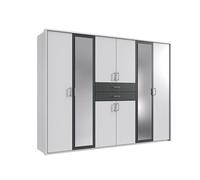 Armoire Placard, meuble de rangement avec 2 miroirs coloris Blanc, rechampis graphite - Longueur 270 x Hauteur 208 x Profondeur 58 cm - -