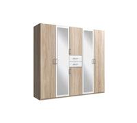 Armoire Placard, meuble de rangement avec 2 miroirs coloris Imitation chêne, blanc - Longueur 225 x Hauteur 208 x Profondeur 58 cm - -