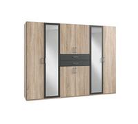Armoire Placard, meuble de rangement avec 2 miroirs coloris Imitation chêne, rechampis graphite - Longueur 270 x Hauteur 208 x Profondeur 58 cm - -