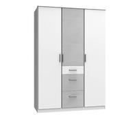 Armoire Placard, meuble de rangement Blanc, rechampis teinte béton gris clair