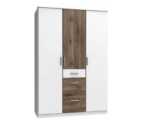 Armoire Placard, meuble de rangement coloris Blanc, rechampis imitation chêne Flagstaff
