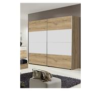 Armoire placard meuble de rangement coloris imitation chene poutre/blanc - Longueur 225 x Hauteur 210 x Profondeur 65 cm --