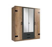 Armoire placard meuble de rangement coloris imitation chene poutre/graphite - Longueur 180 x Hauteur 199 x Profondeur 58 cm --
