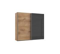 Armoire placard meuble de rangement coloris imitation chene poutre/graphite - Longueur 225 x Hauteur 210 x Profondeur 65 cm --