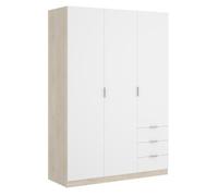 Armoire placard meuble de rangement coloris naturel-blanc - Longueur 121 x Profondeur 52 x Hauteur 184 cm