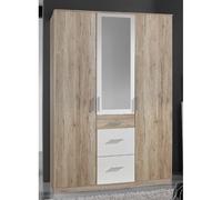 Armoire Placard, meuble de rangement Imitation chêne San Remo, rechampis blanc