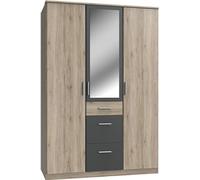 Armoire Placard, meuble de rangement Imitation chêne San Remo, rechampis graphite - Longueur 135 x Hauteur 199 x Profondeur 58 cm--
