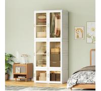 Armoire Pliable 104x50x136cm Sans Installation | 10 Cubes 6 Portes 1 Penderie | Pliage Rapide Métier Locataire | Dressing en PP
