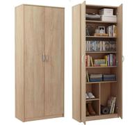 Armoire polyvalente à 8 compartiments, armoire à balais, armoire de ménage en finition mate avec 6 étagères et 2 portes, 74 cm de large en panneau stratifié et poignées en polymère Sonoma