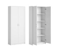 Armoire polyvalente avec 5 compartiments 2 Portes - 74x35x180 cm - Meuble de rangement bureau entrée - Blanc