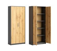 Armoire polyvalente avec 5 compartiments 2 Portes - 74x35x180 cm - Meuble de rangement bureau entrée - Gris graphite et Chêne