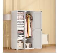 Armoire portable, organiseur de rangement, avec portes magnétiques, assemblage facile, 136 x 69 x 50 cm, blanc
