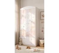Armoire pour bébé / armoire pour enfant avec un motif attrayant, meuble de rangement pour chambre d'enfant, blanc/coloré, 2 portes et tiroirs (88x187 cm)