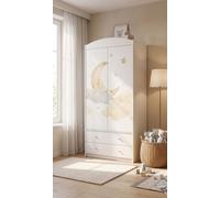 Armoire pour bébé / armoire pour enfant avec un motif attrayant, meuble de rangement pour chambre d'enfant, blanc/coloré, 2 portes et tiroirs (88x187 cm)