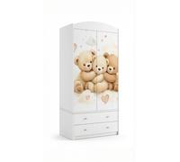 Armoire pour bébé / armoire pour enfant avec un motif attrayant, meuble de rangement pour chambre d'enfant, blanc/coloré, 2 portes et tiroirs (88x187 cm)