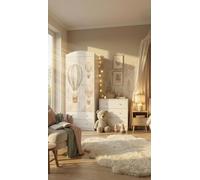 Armoire pour bébé / armoire pour enfant avec un motif attrayant, meuble de rangement pour chambre d'enfant, blanc/coloré, 2 portes et tiroirs (88x187 cm)