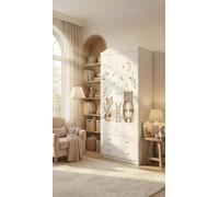 Armoire pour enfant blanche 88 x 187 cm, armoire à vêtements pour enfants, 2 portes, 2 tiroirs, avec tringle à vêtements, mobilier de chambre d'enfant, autocollants colorés