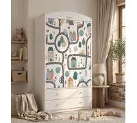Armoire pour enfant blanche 88 x 187 cm avec 2 tiroirs et une tringle, meuble de chambre d'enfant spacieux, autocollants colorés