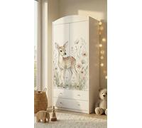 Armoire pour enfant blanche 88 x 187 cm avec 2 tiroirs et une tringle, meuble de chambre d'enfant spacieux, motifs de ballons et d'animaux