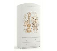 Armoire pour enfant blanche 88 x 187 x 54 cm, 2 portes, 2 tiroirs, armoire pour enfant avec tringle à vêtements, grande armoire pour chambre d'enfant