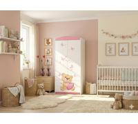 Armoire pour enfants 88x187x54 Rose 2 portes 2 tiroirs Étagères Tringle à vêtements Espace de rangement Chambre d'enfants Filles Garçons