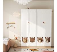 Armoire pour enfants, armoire modulable en 2 parties, avec barre de suspension, avec couchage pour chat, panneaux mélaminés et panneaux de particules, poignées en céramique, couleur blanche et bois na