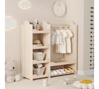 Armoire pour enfants avec tringle et 4 étagères 110 x 110 x 39 cm Armoire pour enfants en pin et MDF, aspect bois naturel et blanc, style moderne