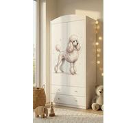 Armoire pour enfants avec un motif ravissant – Armoire à 2 portes pour chambre d'enfant avec 2 tiroirs, tringle à vêtements et étagères, blanche (88 x 187 x 54 cm)