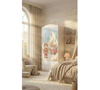 Armoire pour enfants avec un motif ravissant – Armoire à 2 portes pour chambre d'enfant avec 2 tiroirs, tringle à vêtements et étagères, blanche (88 x 187 x 54 cm)