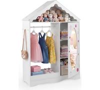 Armoire pour enfants COSTWAY en forme de maison, penderie pour enfants avec miroir, tringle à vêtements, étagères et crochets, armoire pour enfants, pour enfants de 3 ans et plus, blanche
