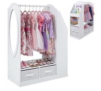 Armoire pour enfants COSTWAY, portant à vêtements avec miroir pleine longueur, étagère à vêtements avec barre, étagères et bibliothèque pour enfants à partir de 3 ans